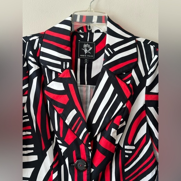 Abbie Mags Aztec Print Two Button Notch Lapel Vintage Boxy Blazer Size SP Red - Picture 3 of 10